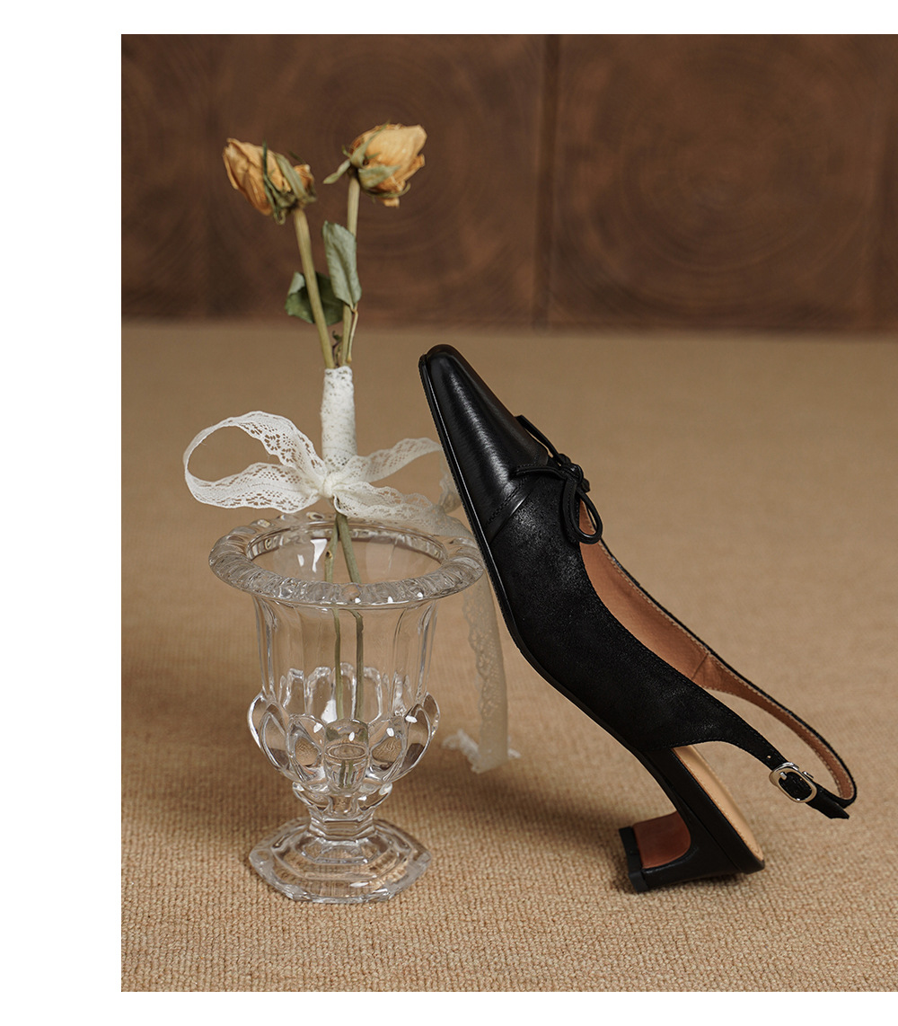 Sandal nữ da bò dệt gót 4.5 cm hở gót — màu nâu chi tiết 16
