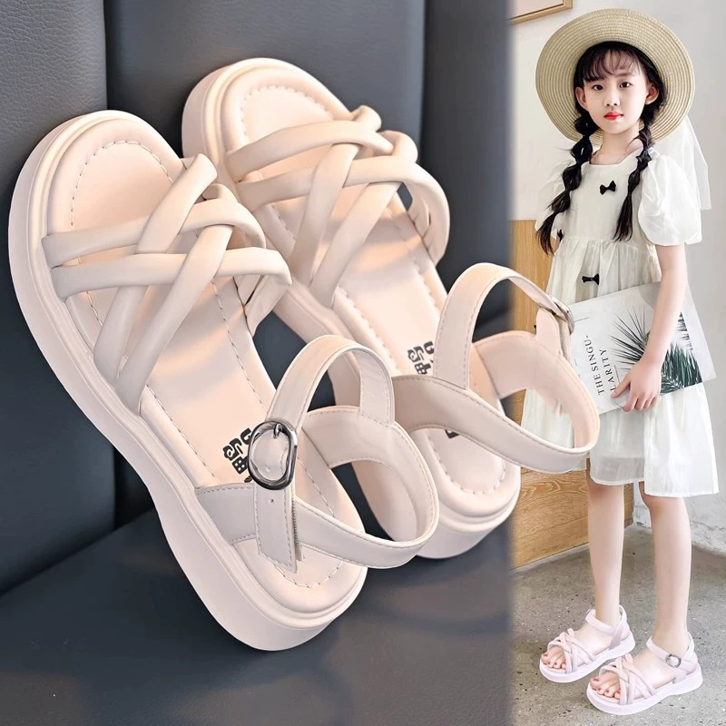 Детские сандалии для девочек лето 2025, новые модные туфли-принцессы для школьниц, средних и старших детей, мягкая подошва, пляжная обувь
