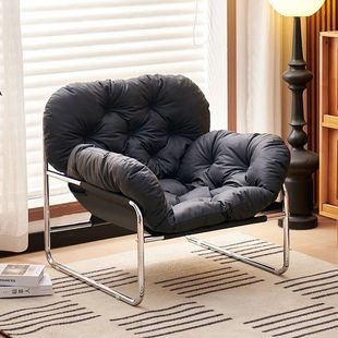 Nordic Style Single Sofa Chair for Living Room Balcony, Vintage Solid Color Cat Scratch-Resistant Leather Nap Sofa Iron Frame