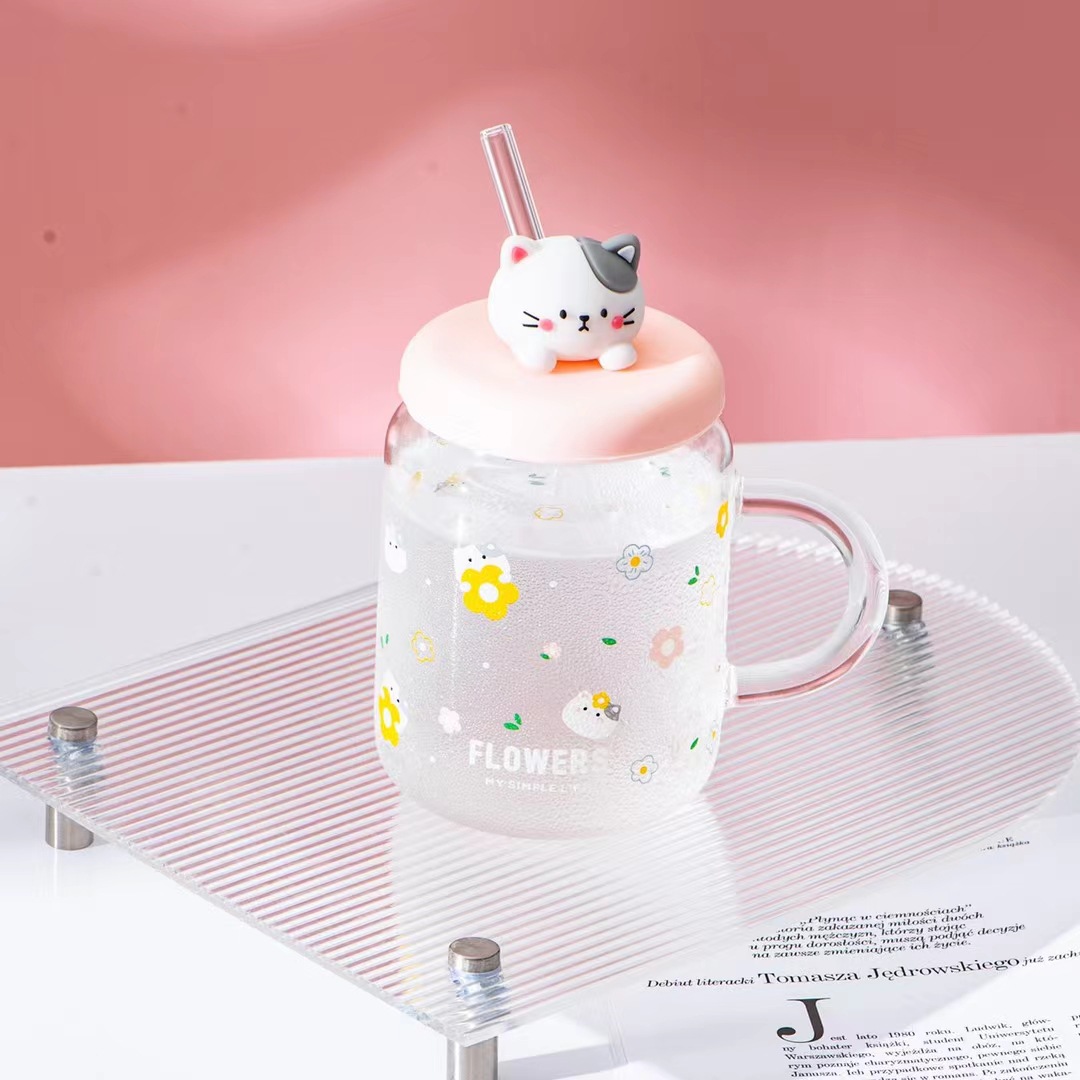 Personalidad creativa chica corazón rosa fresa gato paja taza de agua regalo gran capacidad Oficina Lemon dibujos animados