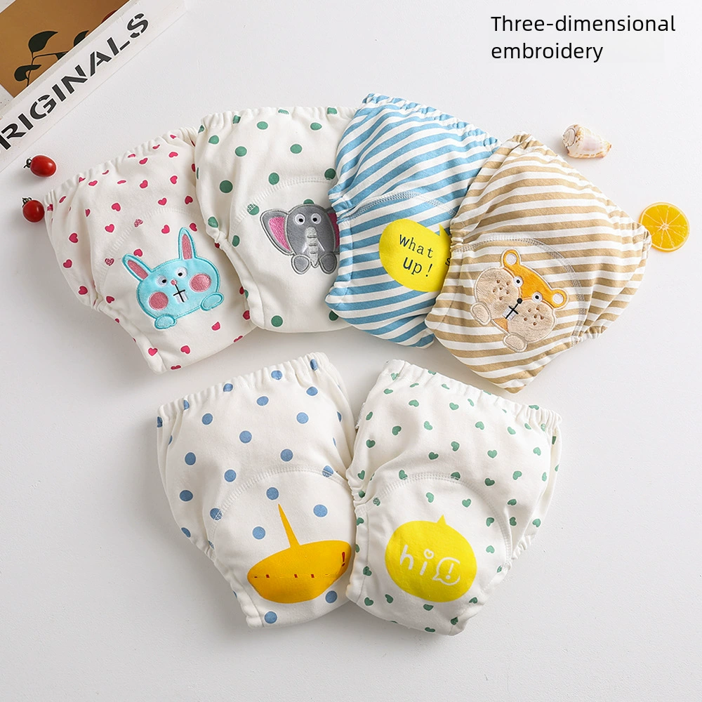 Three dimensional gauze teaching cotton children's hermetic waterproof trousers for training, diaper, 2 pieces, washable