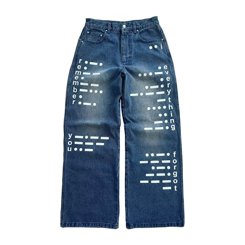 Vaqueros de hombre milenario Vaqueros retro con letras con estampado americano ropa de calle gótico Harajuku hip-hop masculino
