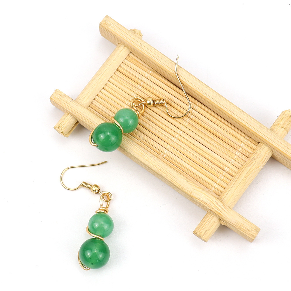 8g Weight Ferroalloy Ear Needle Material Drop Earrings Classification 1 Pair Quantity Holiday, Daily Occasion natural stone, Copper Material Gourd Pattern Women's Gender Beaded Design Casual, Pastoral Style 1 Pair Casual Pastoral Gourd Beaded Natural Stone Copper Drop Earrings 15