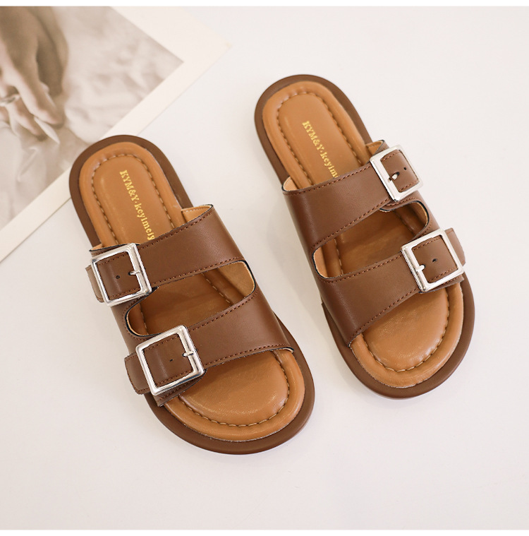 Comfortabel en elegant eenbenige woordgesp lente zomer nieuwe fabriek directe levering Taizhou mode zachte zolen sandalen pantoffels_voghion.com