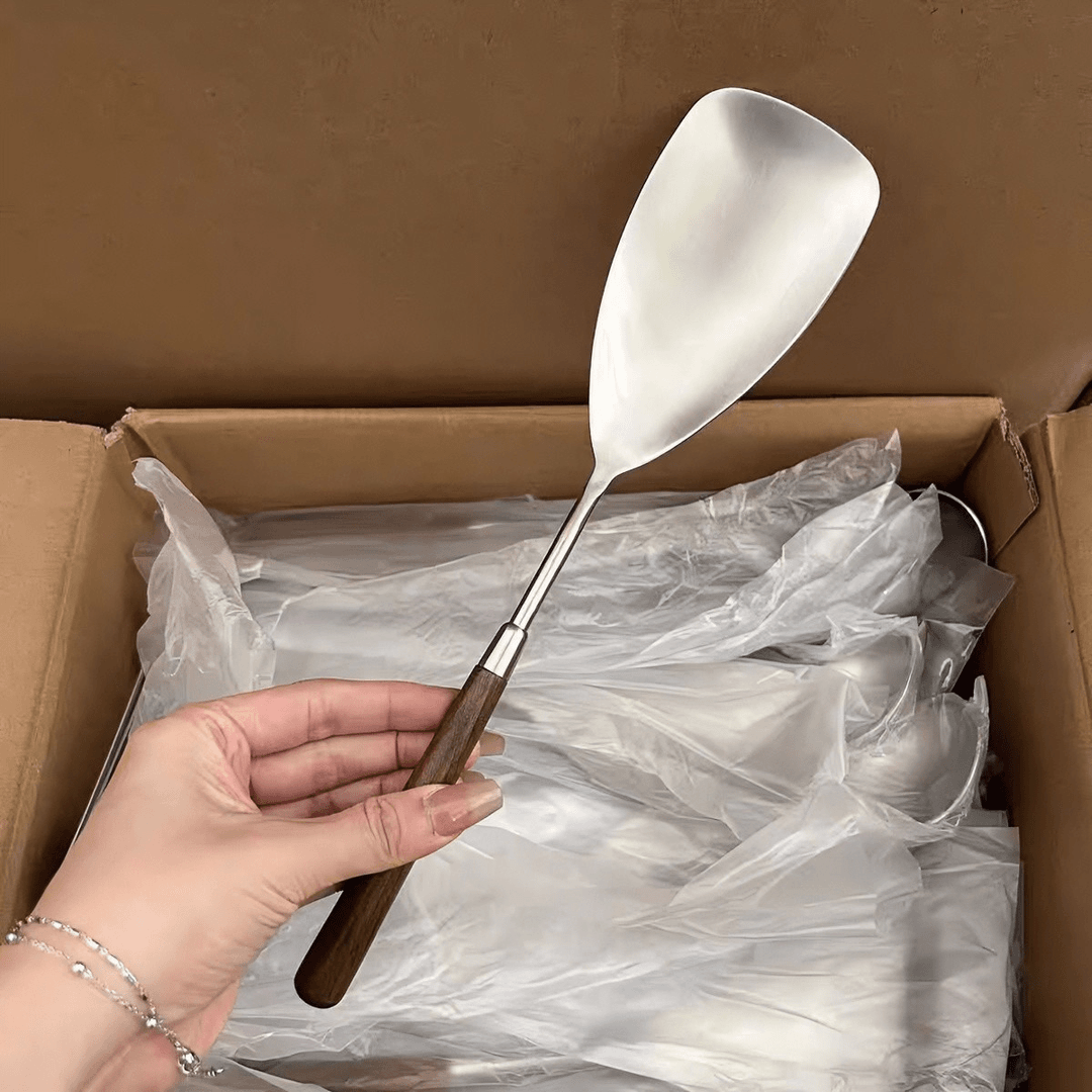 Walnut Cooking Spatula 304 Stainless Steel Serving Restaurant Cooking Spatula Kitchen Rice Spoon Public Dish Spoon
