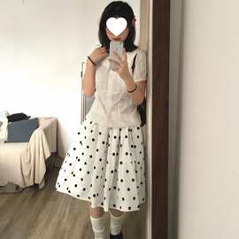 黑白波点褶皱松紧腰波点半身裙女宽松花苞裙中裙2026年春季新款