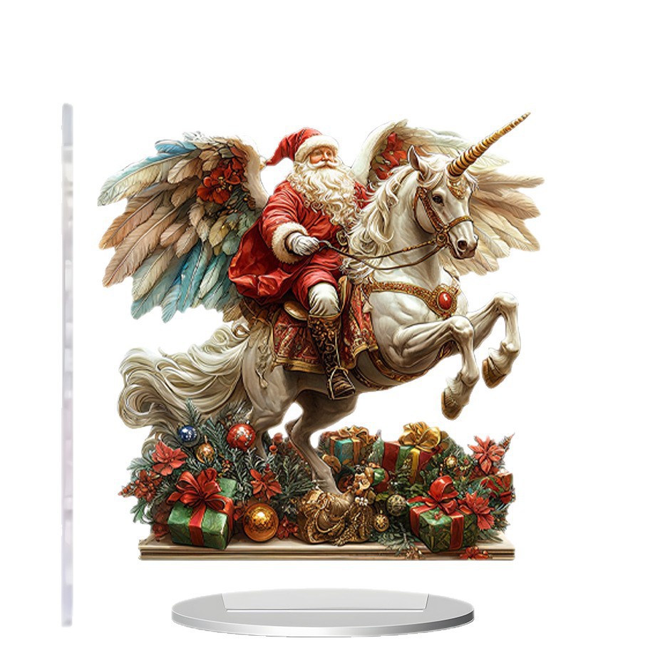 Nuevos productos transfronterizos Santa Claus y unicornio 2D acrílico decoraciones para el hogar decoraciones de escritorio de vacaciones