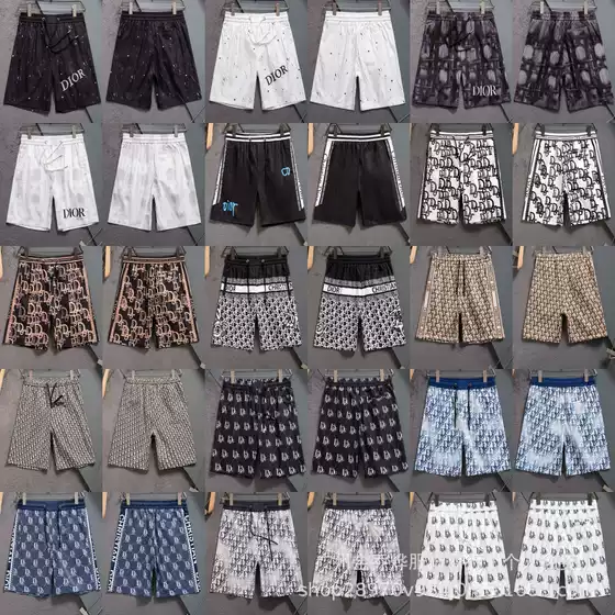 Overseas Fashion New Arrival Trendy Casual Drawstring Quick-Dry Men's Beach Shorts with All-Over Logo 5-Inch Inseam