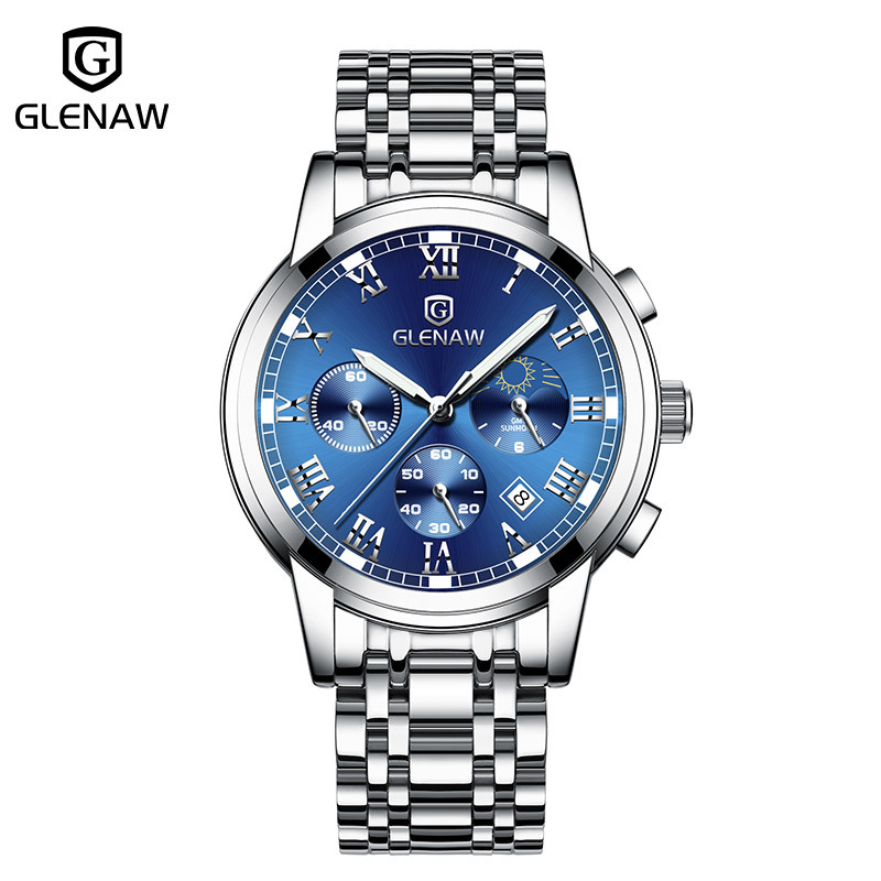 Đồng hồ nam thể thao đa chức năng Fah Glenn chống nước dạ quang dây thép