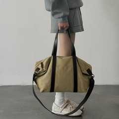 头层牛皮拼接帆布腋下包大容量托特包单肩大包包女小众设计斜挎包