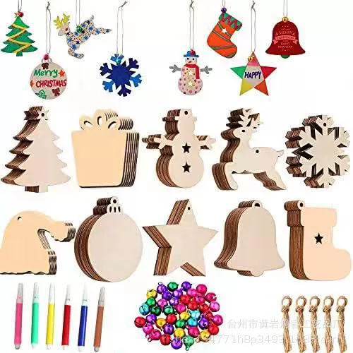 Деревянные рождественские украшения Деревянные круги для ремесленного центра украшения Рождественские подвески трансграничные поставки