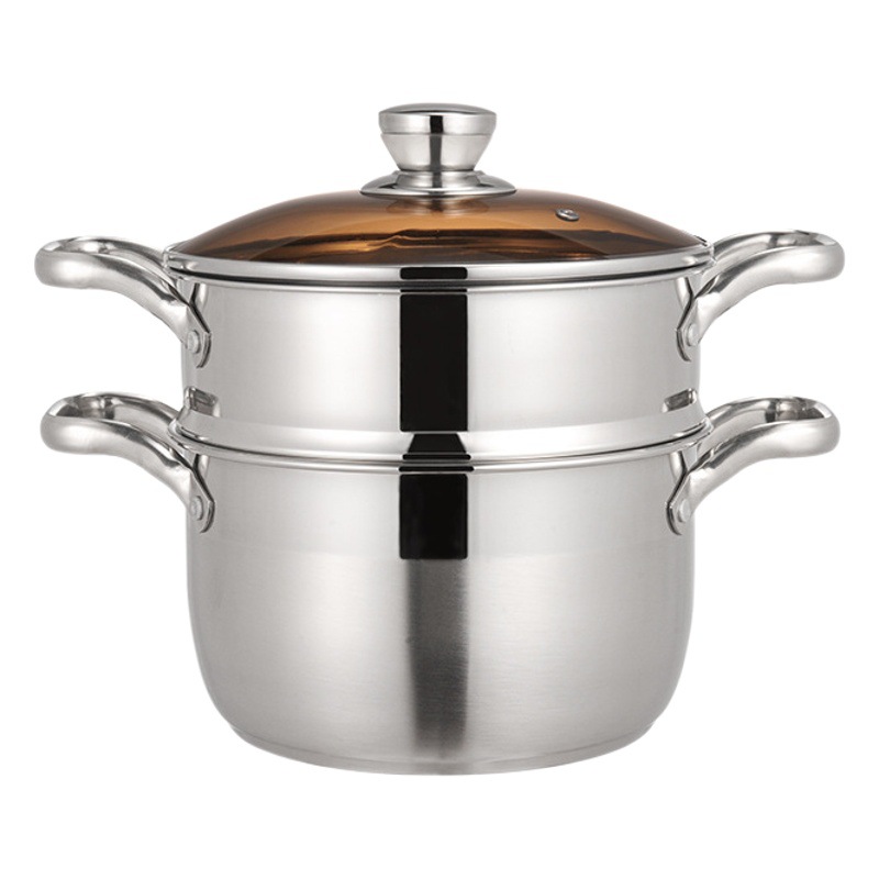 Gruesa olla de sopa de acero inoxidable japonés de dos capas de vapor de sopa hogar Cocina de inducción olla de leche fábrica al por mayor olla de regalo de apertura