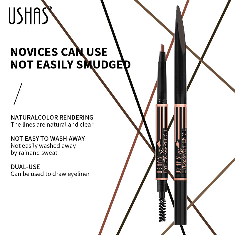 USHAS 6-färgs multifunktionell kladdfri vattentät anti-svett ögonskuggspenna ögonbrynsborste_voghion.com