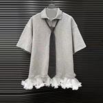 【全网爆款】女装蕾丝拼接T恤小众设计宽松显瘦衬衫波点领结其它