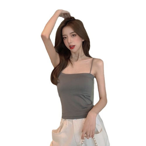 Solid color camisole women's summer  new slim fit with chest pad outer top thin strap bottoming tube top
