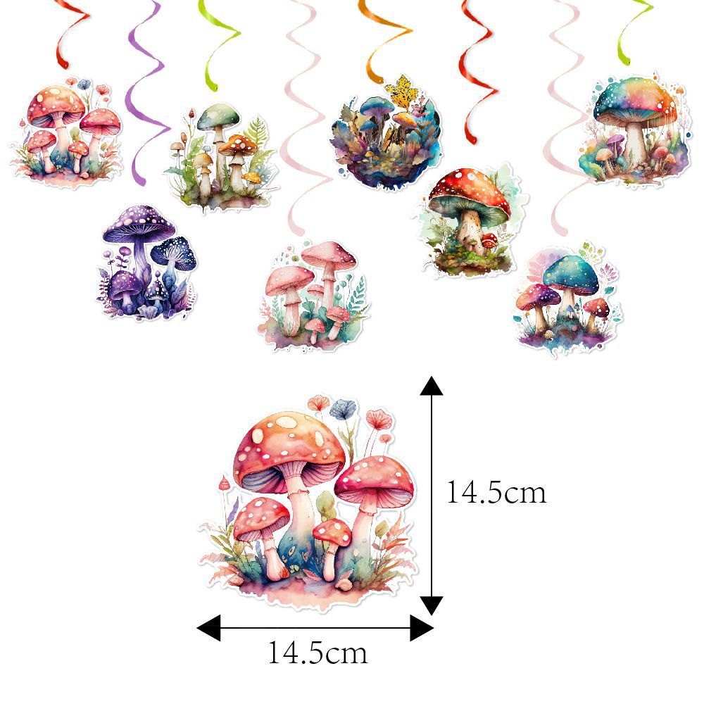 Cruz-frontera nueva acuarela seta fiesta de cumpleaños decoración espiral colgante niños seta fiesta espiral colgante