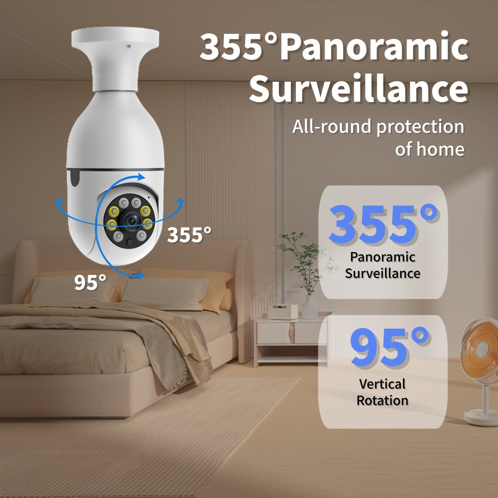 360-Grad-Glühbirnen-Überwachungskamera für den Heimgebrauch, installationsfrei, tragbar, Vollfarb-Nachtsicht, Innen-HD-Überwachungskamera