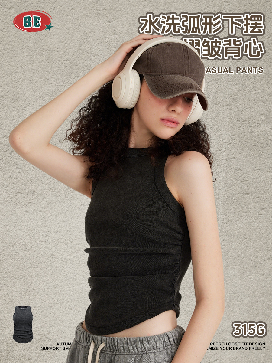 Ropa de Mujer BE, Primavera/Verano 2025, Diseño de Marca Moderno, Top Corto Plisado Lavado para Mujer, Prenda Interior Adelgazante para Chicas Atractivas