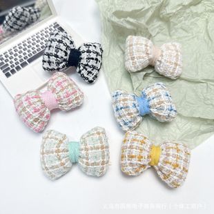 Small fragrant style fabric cotton bowknot accessories plaid bow tie doll headdress accessories semi-finished accessories wholesale