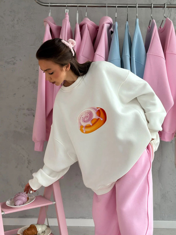 跨境蛋糕印花卫衣女2025新款秋冬加绒宽松显瘦长袖圆领套头卫衣女|undefined