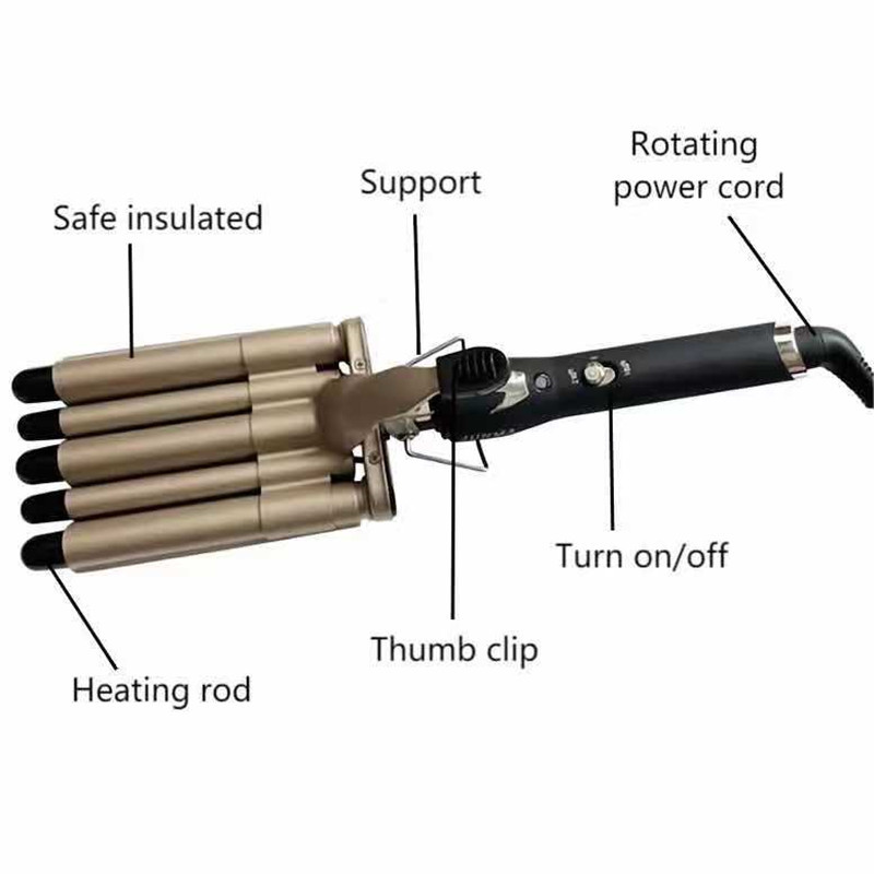 Hähnchenbrötchen Golden Zwei-Gang-Temperaturregulierung, wassergewellter Frisierstab, Eierbrötchen, drei Röhren-Curling_voghion.com