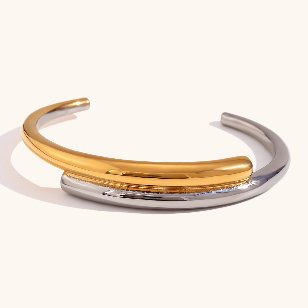 Daily, Street Occasion 304 Stainless Steel Material Color Block Pattern PVD Coated Real Gold Plated 18K Gold Color Block Stainless Steel Simple Style Waterproof Non Tarnish Rings Bracelets