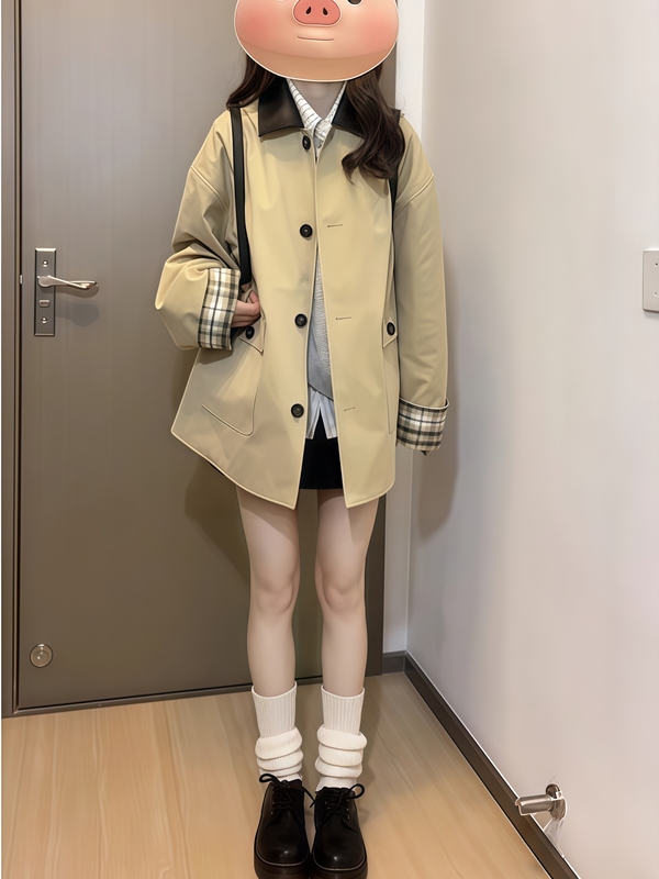 卡其色短款风衣外套女2025春秋新款韩系感气质休闲宽松小个子百搭|undefined