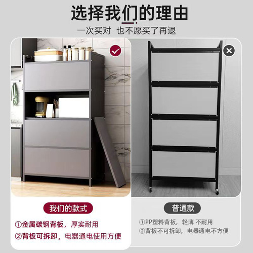 Kitchen storage cabinet dust-proof with door household storage cabinet without punching microwave oven rack thickened carbon steel storage cabinet