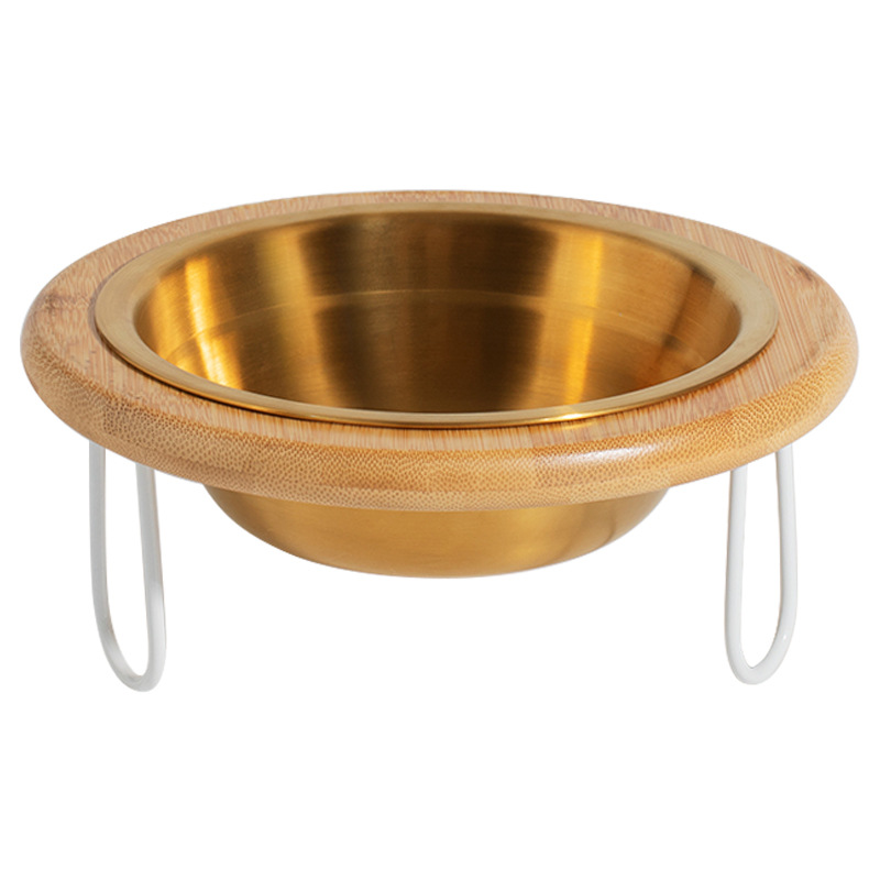 Tazón de acero inoxidable gato alta protección de la pierna columna cervical gato tazón de comida gato perro gato cuenca bebedero mascota tazón de cerámica bambú estante de madera