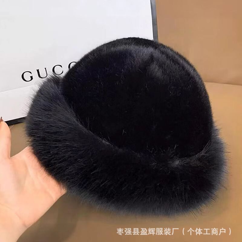 2025新款秋冬季加厚仿皮大帽檐蒙古女士防风防寒护耳毛绒渔夫帽|undefined