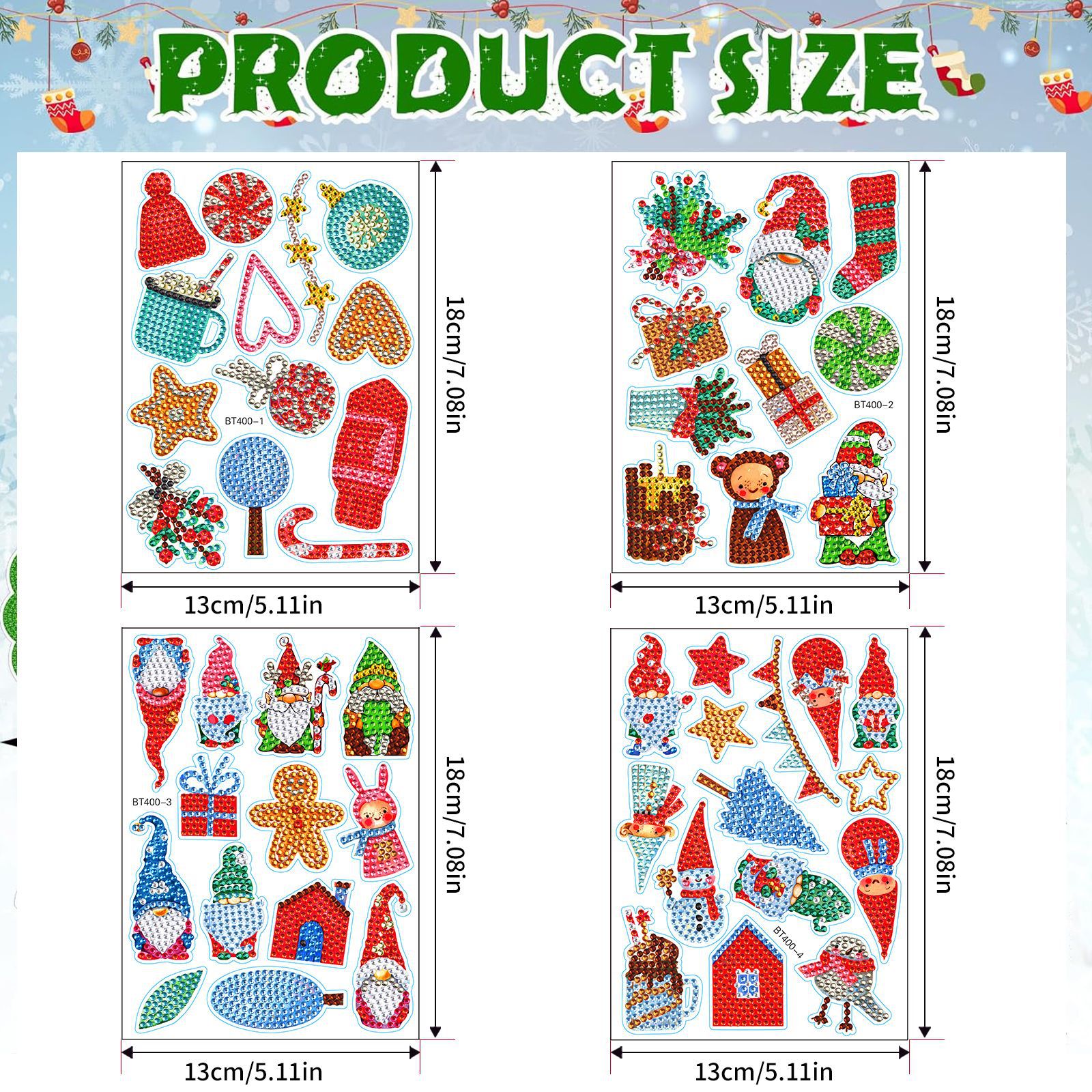 Navidad pintura de diamantes pegatinas al azar niños bricolaje dibujos animados hechos a mano pegatinas de pared de Santa Claus pegatinas de regalo de diamantes