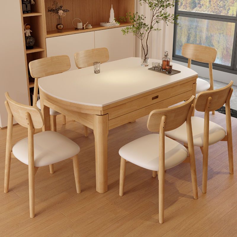 Nordic Solid Wood Slate Dining Table and Chair Combination Modern Simple Home Cream Style Small Apartment Dining Table Retractable Folding Table