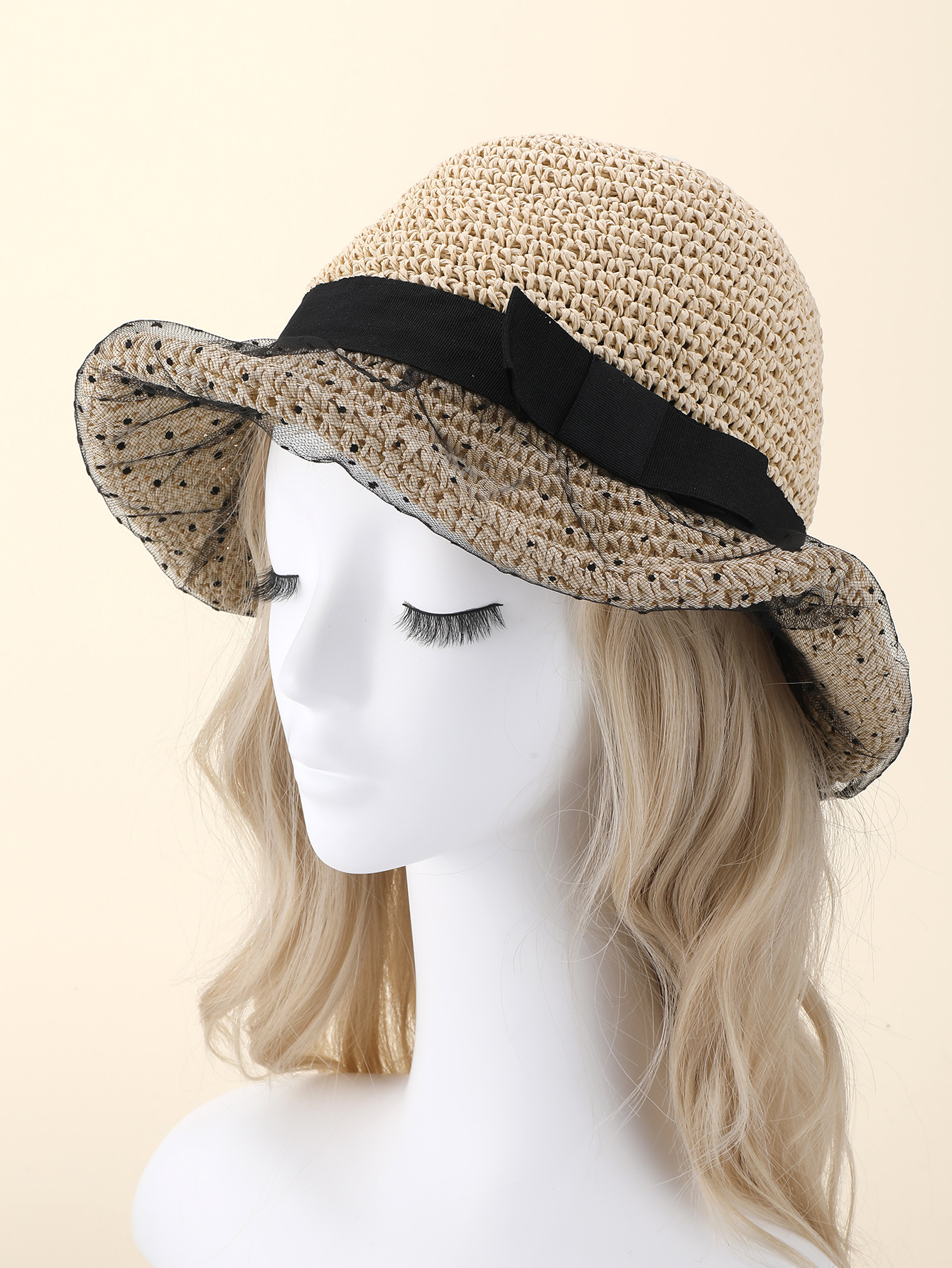 bohemian style strap foldable lace straw hat fisherman hatpicture2