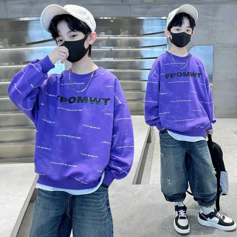 Felpa con cappuccio da ragazzo per la primavera 2024, una nuova versione coreana del top autunnale, maglietta di base esplosiva da ragazzo di strada per bambini di taglia mi_voghion.com