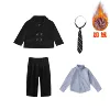 Fleece black set, jacket, trousers, blue shirt, tie, 4 piece set
