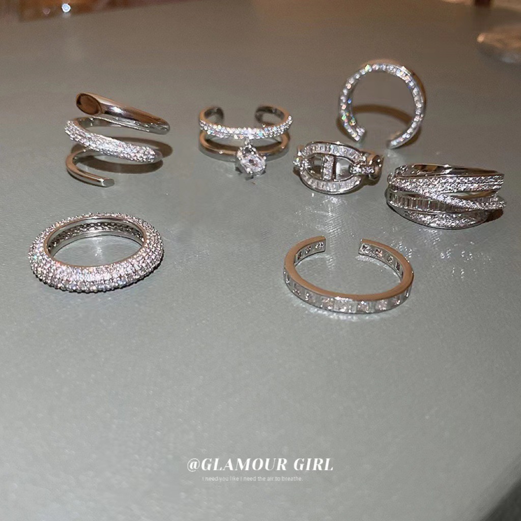 Corea del Sur personalidad diseño circón nariz de cerdo en forma de serpiente amor doble capa anillo abierto metal viento frío anillo de dedo índice joyería