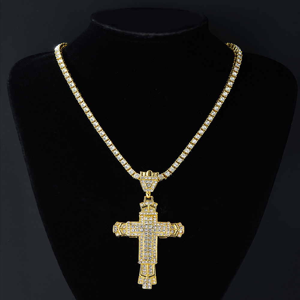 Hip-hop Cross Zinc Alloy Plating Inlay Zircon Unisex Pendant Necklace display picture 2