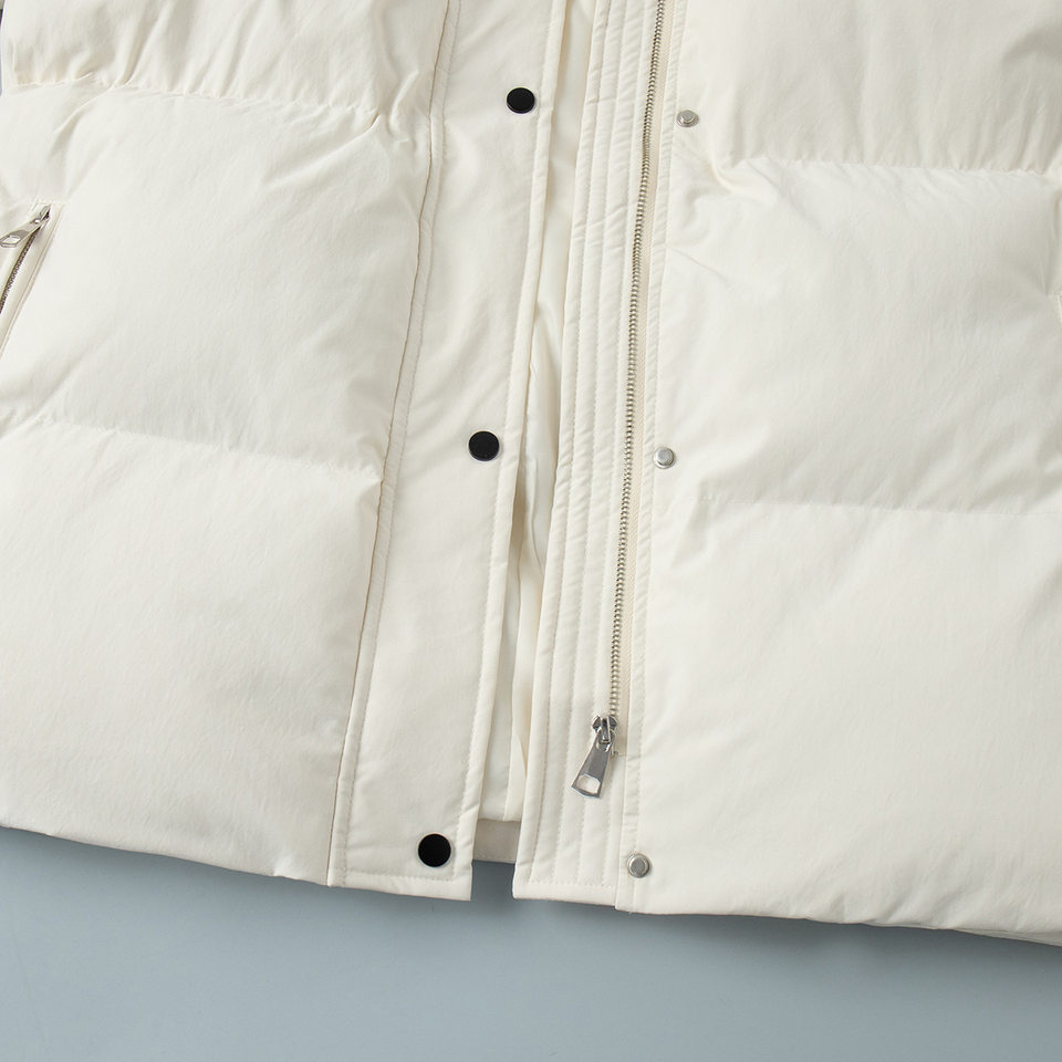 Áo khoác bông nữ có mũ, khóa kéo, thắt eo dáng ôm, dài trung bình, chất liệu polyester dày — màu nâu, màu đen, quả mơ chi tiết 18