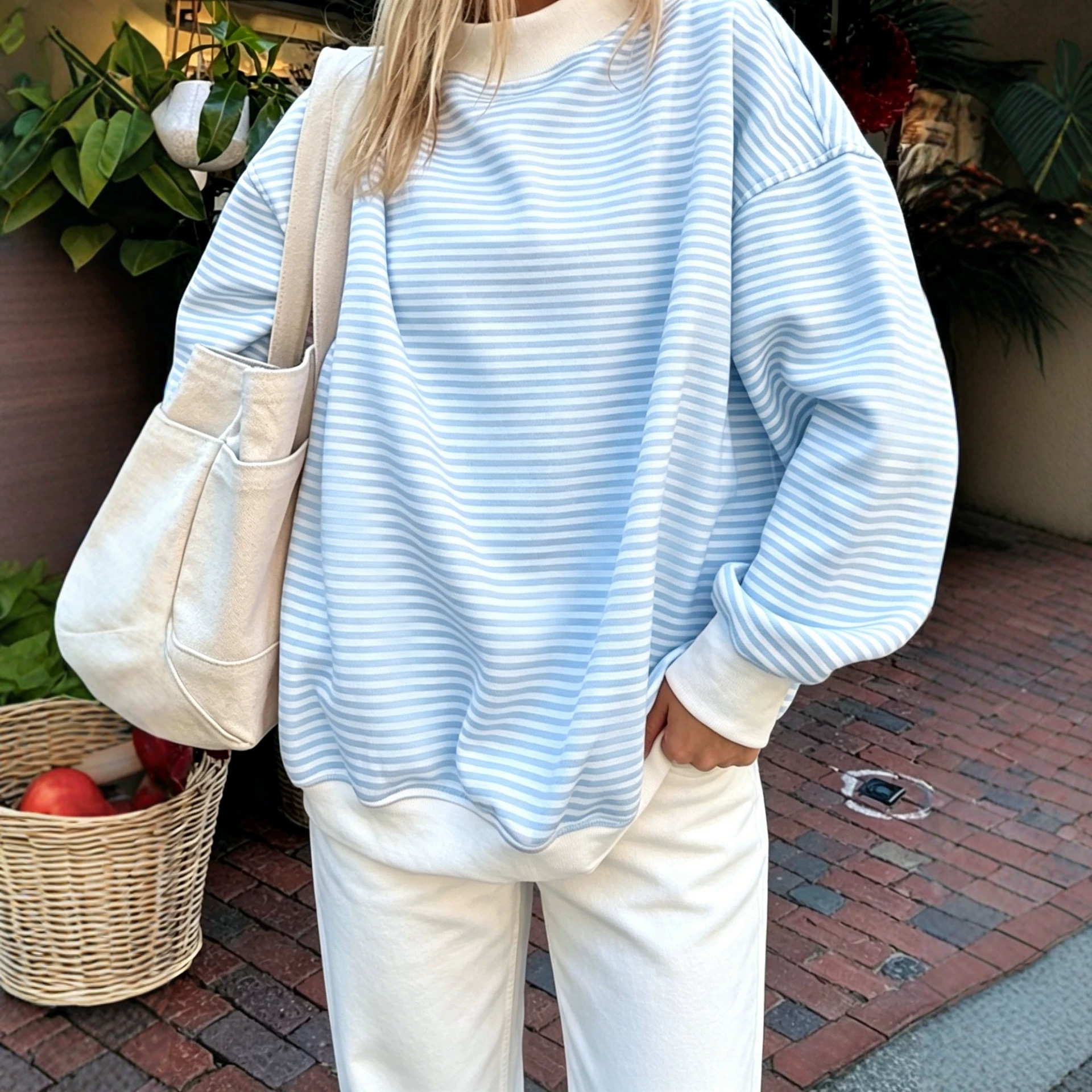 Europa y Estados Unidos transfronterizos Amazon TikTok2026 otoño y invierno nuevos productos de mujeres rayas de color contraste de cuello alto camisa casual de manga larga