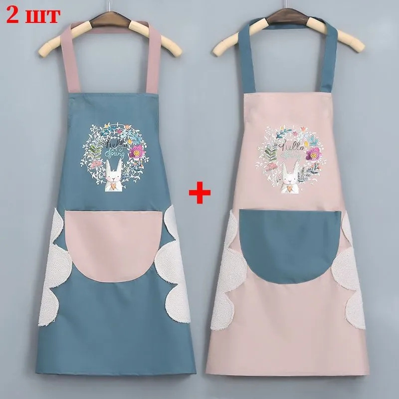 Impermeable sucia Toalla de lana de coral delantal Garland conejo delantal de cocina Halter cintura delantal de dibujos animados de Corea