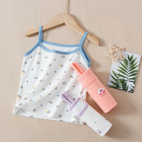 Summer pure cotton girls' camisole Korean style children's white casual print camisole for younger girls' camisole base top