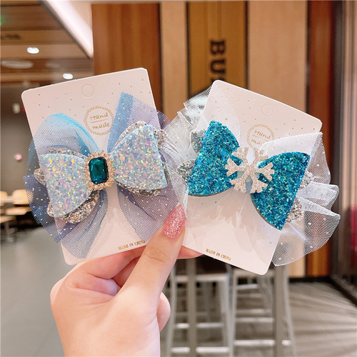 Frozen children's hairpin Korean hair accessories mesh bow cute princess headdress snowflake baby hairpin