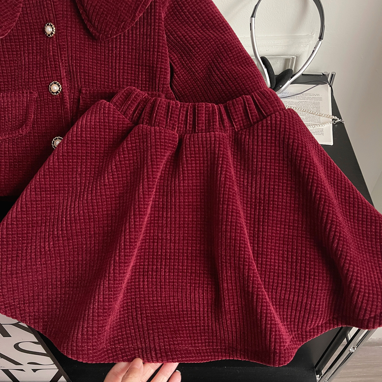 Mädchen Winter Set Mit Großem Kragen In Rot Aus Plüsch_voghion.com
