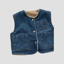 儿童加绒加厚牛仔马甲2023冬季新款男童女童宝宝保暖背心坎肩外套