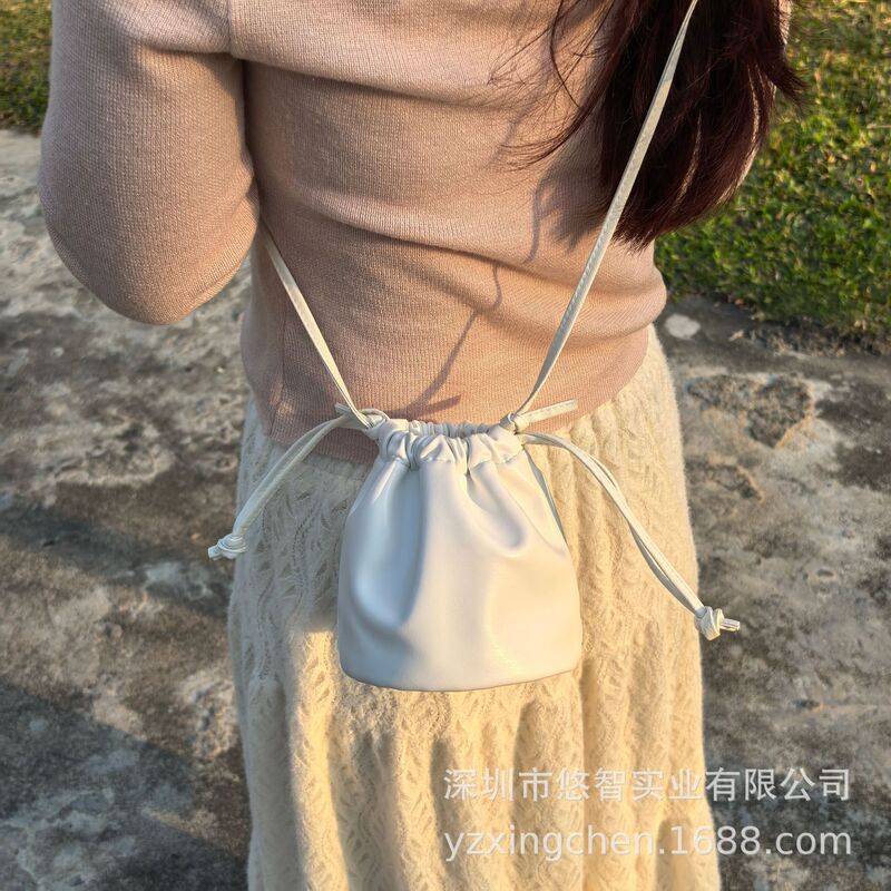 百搭女士斜挎包 韩系复古小众设计抽绳束口袋水桶包腰包女挂脖包|undefined