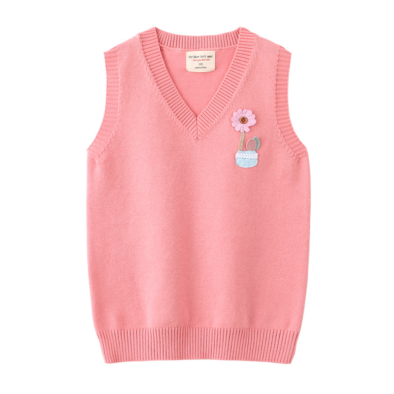 Elija el tamaño al por mayor de primavera y otoño ropa para niños chaleco de lana suéter medio y grande niños estudiante uniforme escolar niña de las flores chaleco de punto
