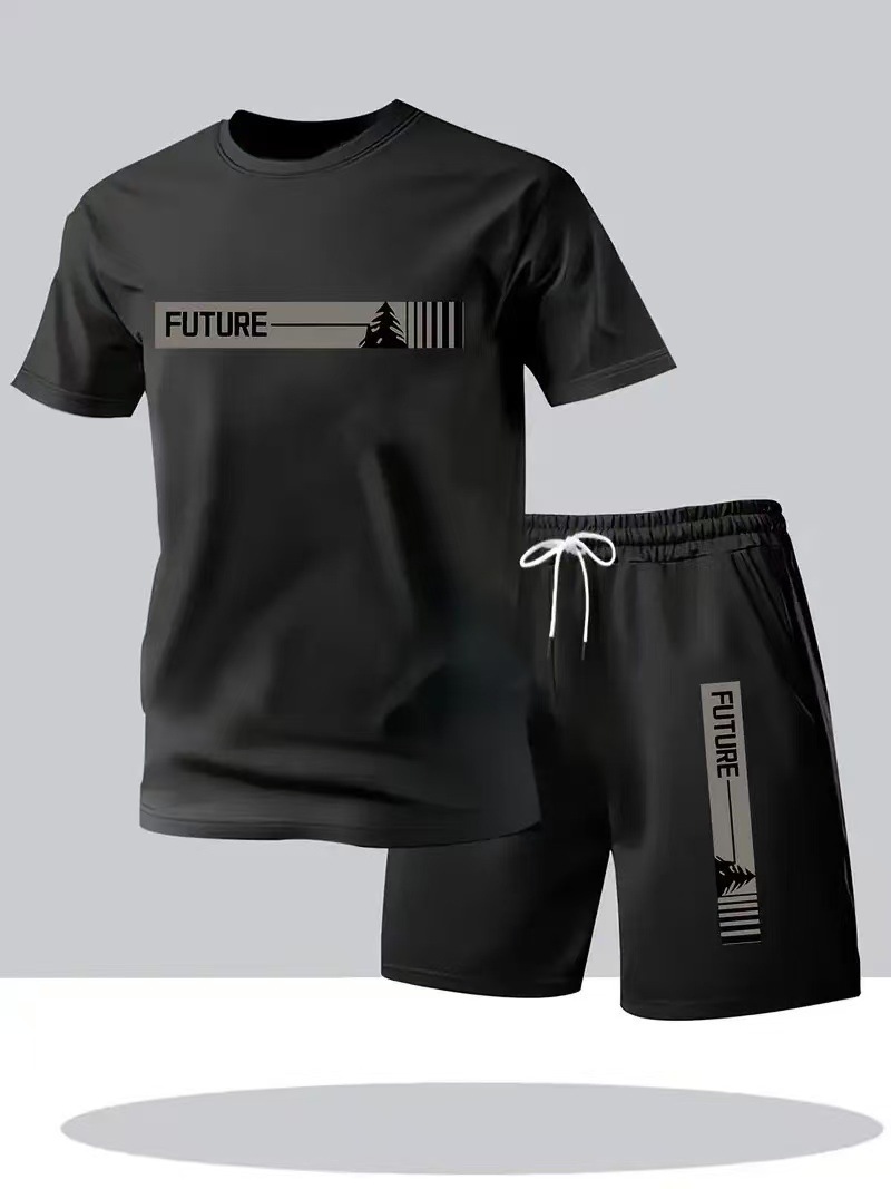 Transfronterizos de tamaño europeo de verano nuevo estilo de seda de hielo casual al aire libre moda camiseta de manga corta y pantalones cortos ropa deportiva de secado rápido
