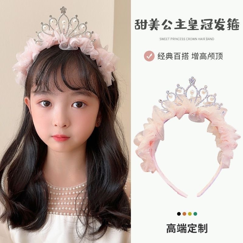 韓国の蝶結びの王冠の子供のカチューシャの女の子の高級感の王女の気質の前髪のフリンジヘアの女の子|undefined