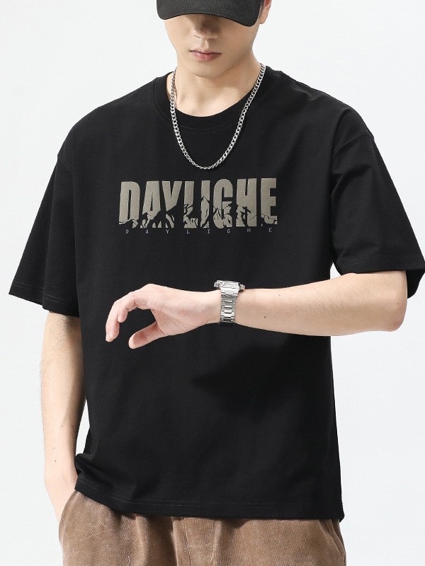 半袖tシャツ男性夏の薄いアメリカのレトロな丸首半袖insトレンドプリントのシャツカジュアルな服|undefined