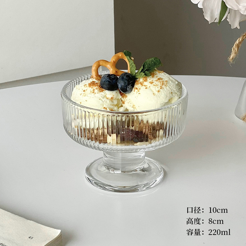 Inswind vertical taza de helado de pies altos taza de postre de vidrio taza de pudín de helado taza de té de la tarde taza de agua de azúcar taza de yogur